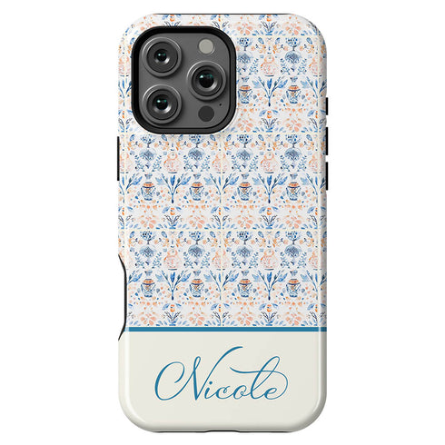 Custom Name Blue Mediterranean Tiles iPhone Case